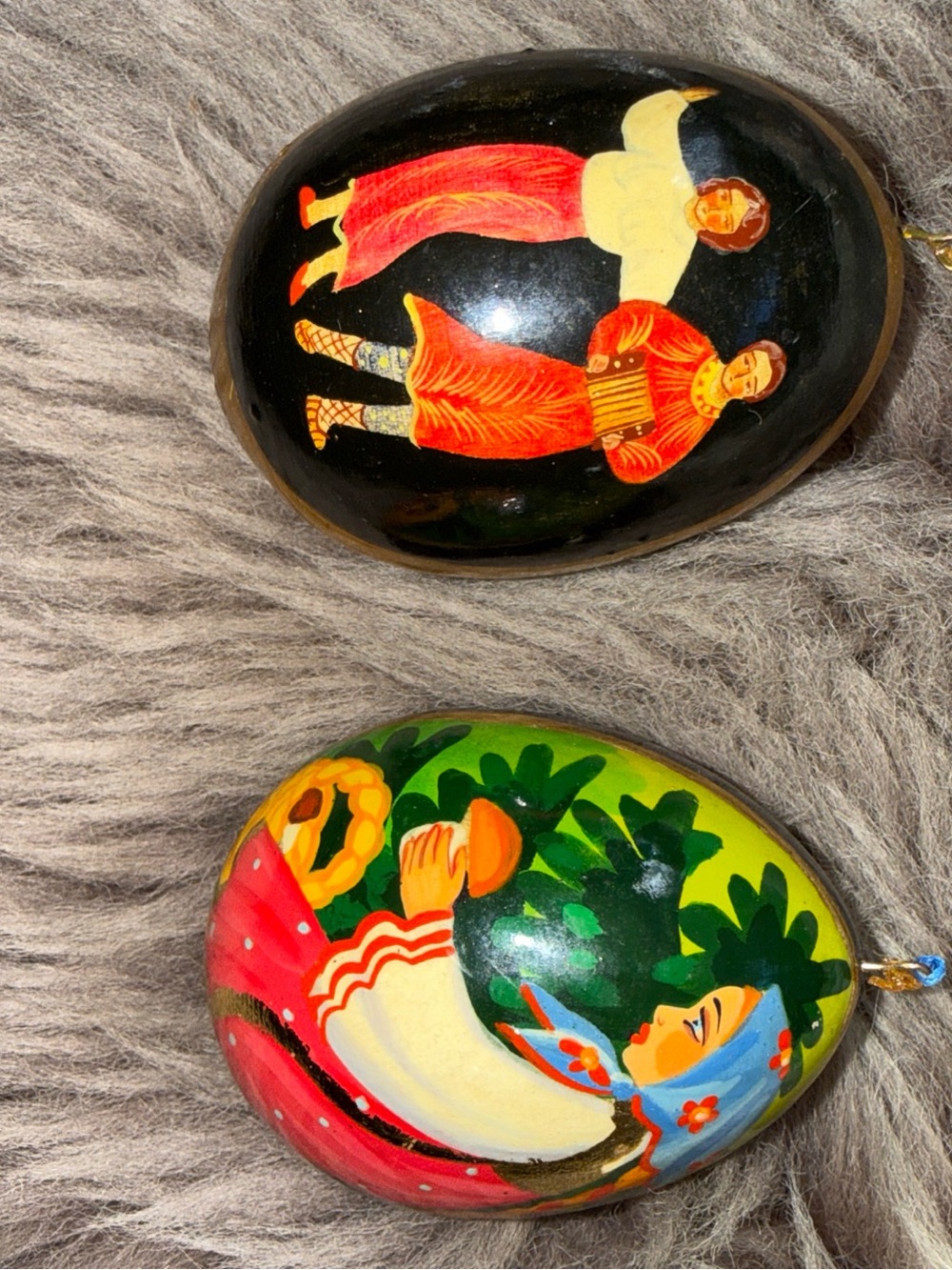 Russian eggs ornaments hand painted wooden black